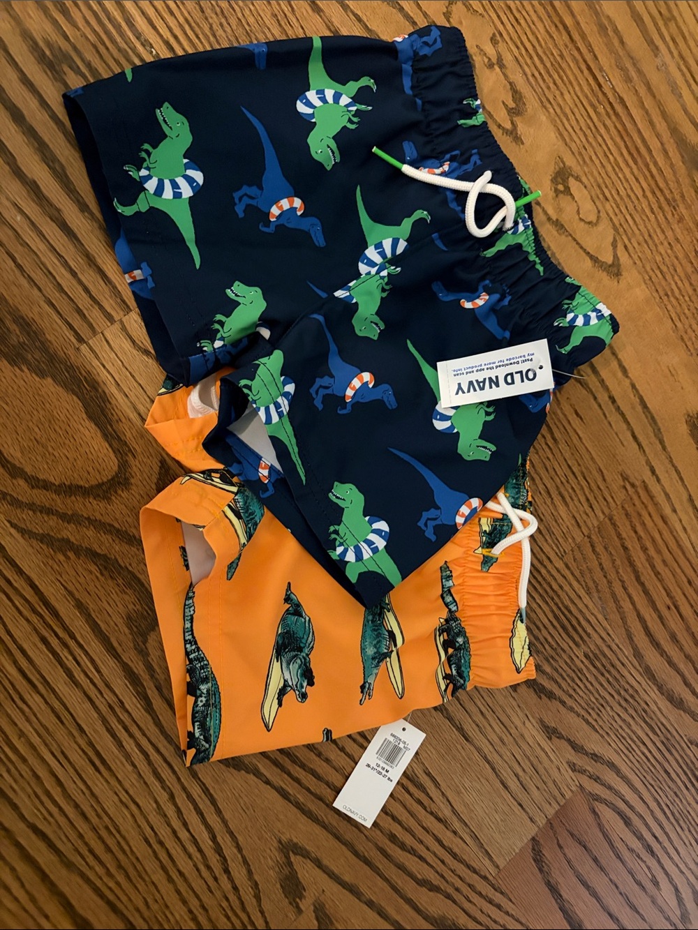 Old Navy Boys Navy & Orange Dinosaur Swim Trunks